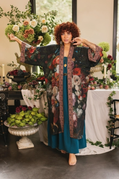 Flight of Fancy Opera Duster Kimono Robe Hummingbird Print OSFM