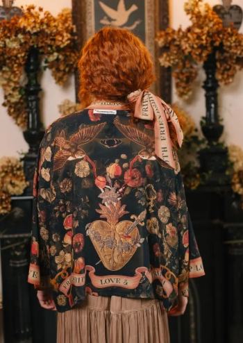 Heart of Gold Pixie Duster Crop Kimono w/ Sacred Heart