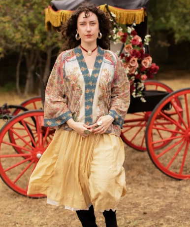 Love Revolution Pixie Crop Kimono w/ Sun, Horse & Florals