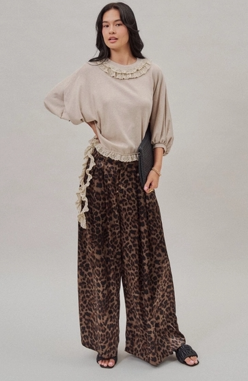 Crochet Trim Dolman Knit Top with Lace Hem